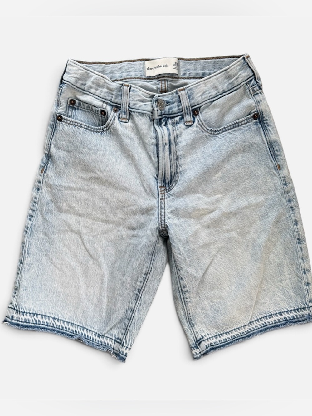 Abercrombie Kids Light Wash Denim Shorts Jorts Size 9/10 Distressed Frayed